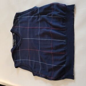 Lyle & Scott V-Neck Sweater Vest L Blue Cotton Knit Plaid Golf Classic Cabincore